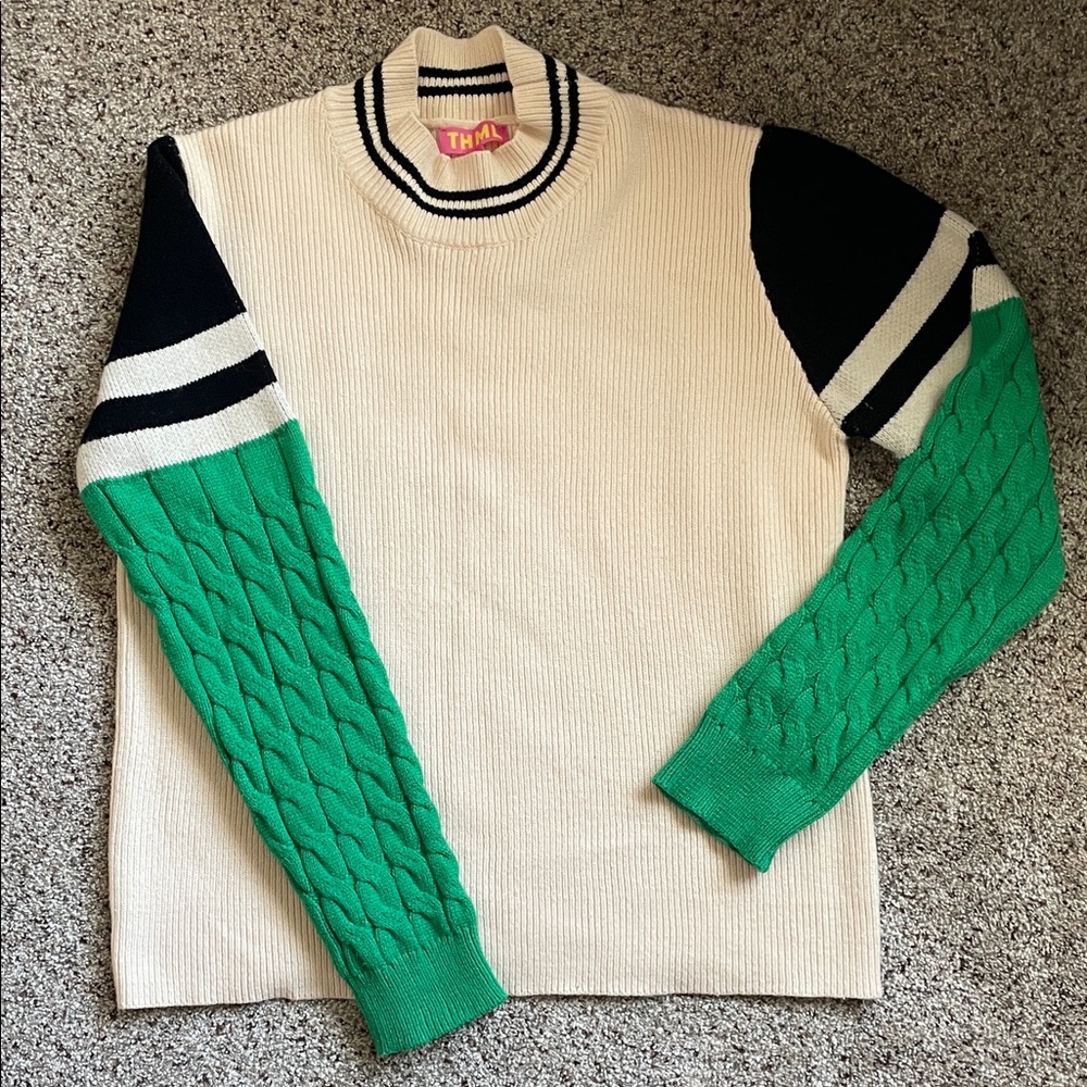 THML women’s large Cream, Black and Green Sweater